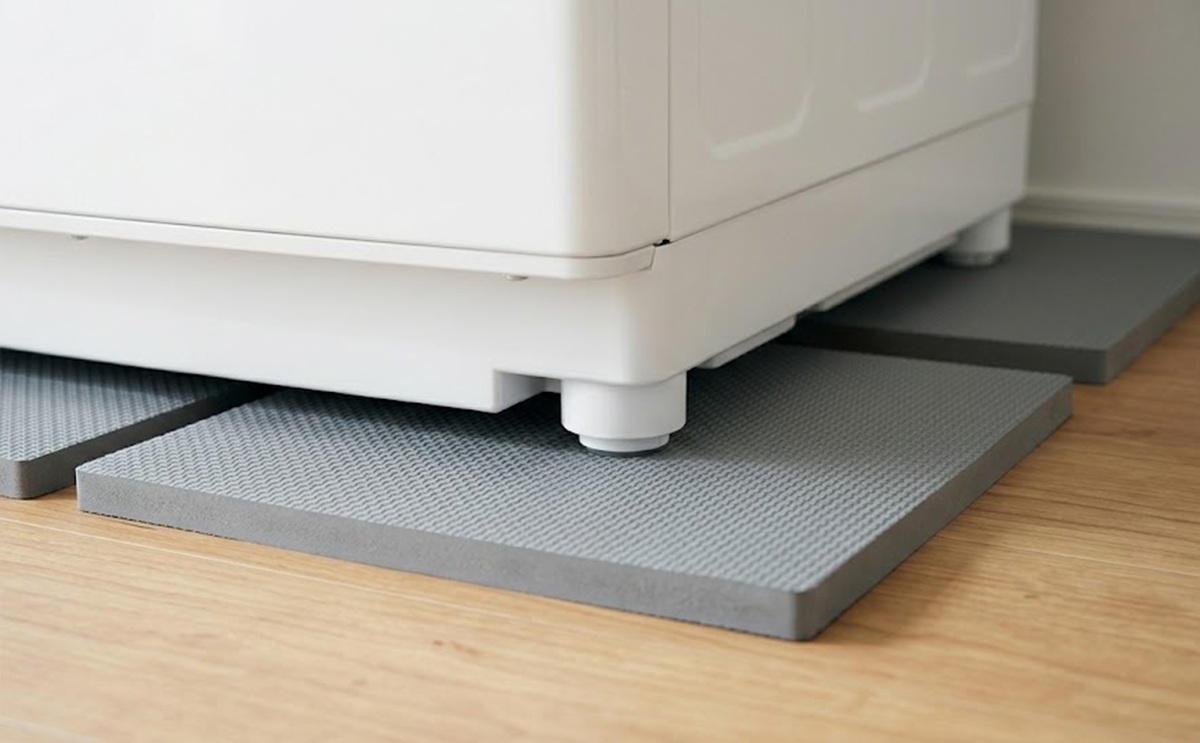 洗濯機にエラストマー等ゴム素材の下敷きを敷く防音効果