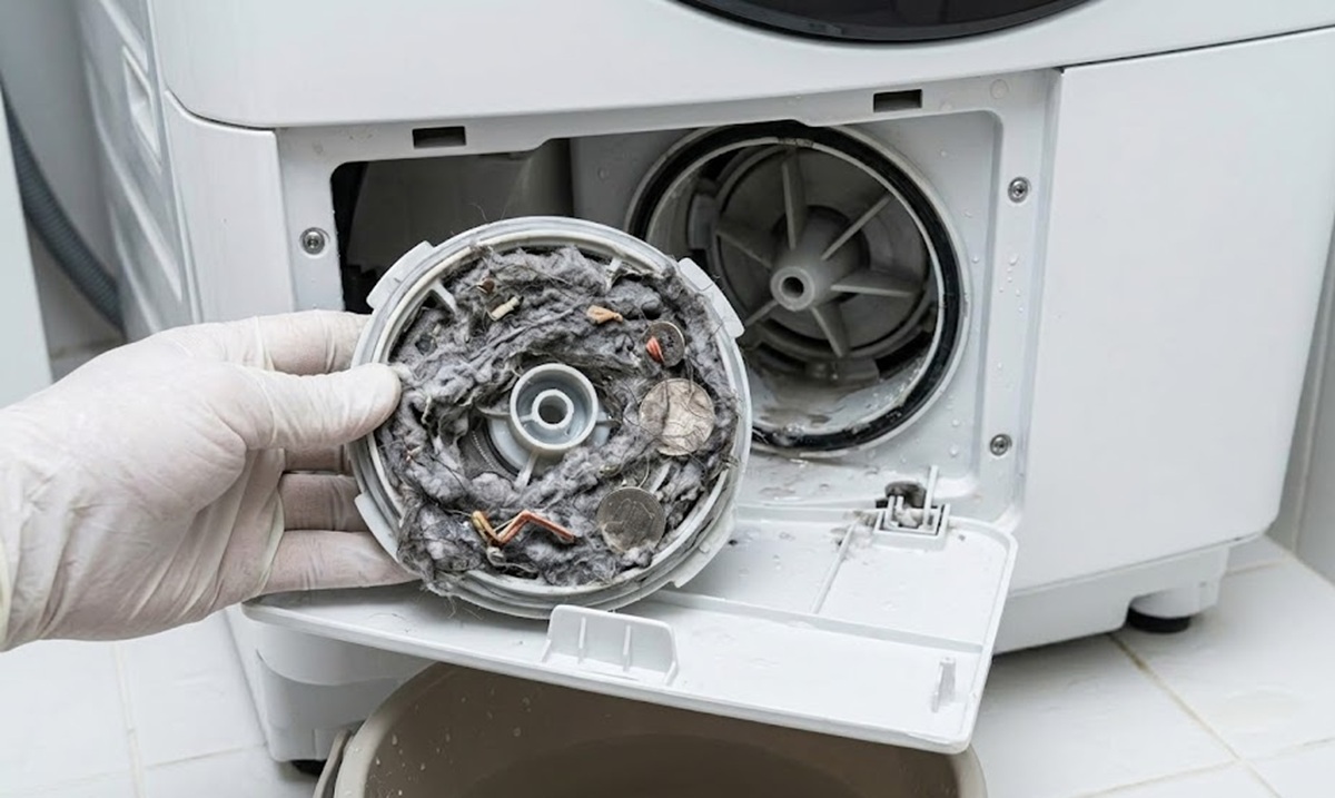 ドラム式洗濯機の排水ポンプ詰まりによる不具合