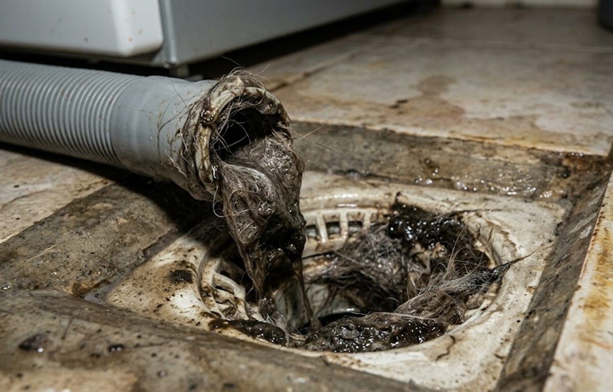 排水ホースや排水口での毛の蓄積と悪臭が発生する原因