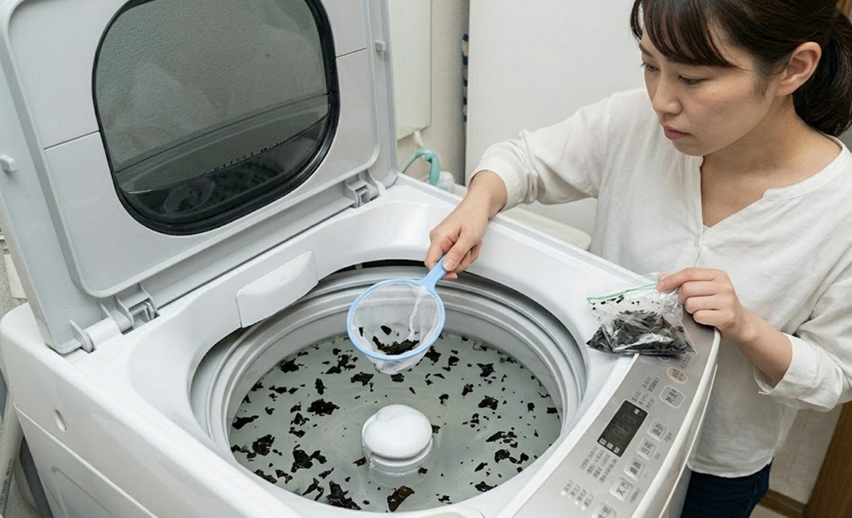 100均のゴミすくいネットを活用して浮いた汚れを回収